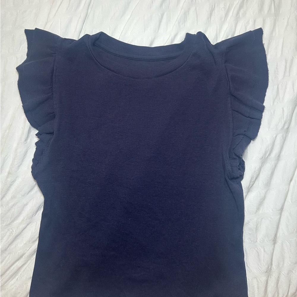 Marshalls Navy Ruffle Sleeve Blouse